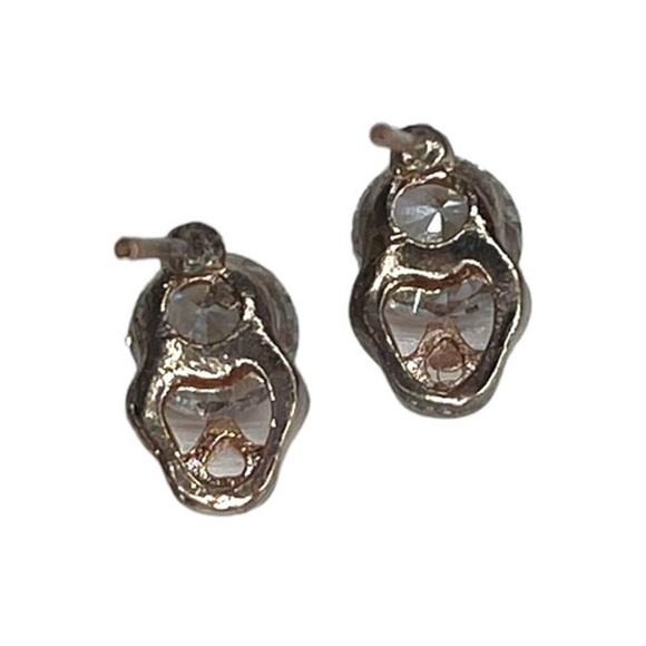 Skull Heart Eye Stud Earrings Rose Gold Tone with CZ/ Crystal Type Faux Diamond - Picture 8 of 9